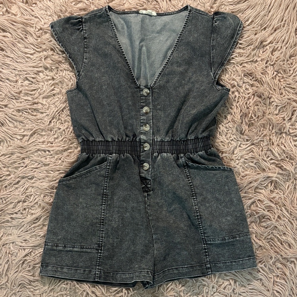 Promesa Washed Denim Shorts Romper